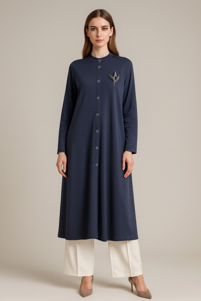 961 SIFIR YAKA ÖNÜ BOYDAN ÇITÇITLI ÖN TARAFI ARMA DETAYLI KOL UCU LASTİKLİ KAP #10-25#