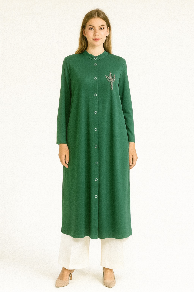 961 SIFIR YAKA ÖNÜ BOYDAN ÇITÇITLI ÖN TARAFI ARMA DETAYLI KOL UCU LASTİKLİ KAP #10-25#