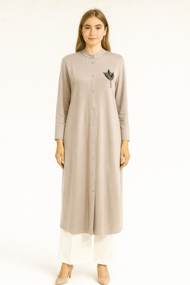 961 SIFIR YAKA ÖNÜ BOYDAN ÇITÇITLI ÖN TARAFI ARMA DETAYLI KOL UCU LASTİKLİ KAP #10-25#