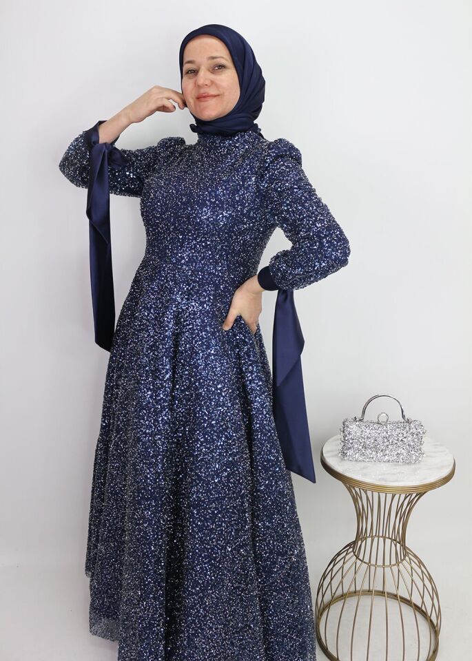 4493 ABİYE BOYDAN BONCUK VE PUL İŞLEMELİ KL UCU KURDELELİ ÖZELTASARIM ABİYE ELİBSE QYS ABİYE #24-033