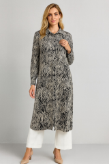 1098 ÖNÜ BOYDAN DÜĞMELİ KOL UCU LASTİKLİ YANI YIRTMAÇ DETAYLI UZUN GÜNLÜK TUNİK GÖMLEK #10-25#