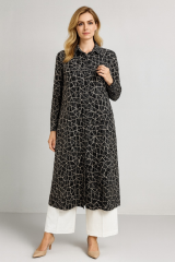 1098 ÖNÜ BOYDAN DÜĞMELİ KOL UCU LASTİKLİ YANI YIRTMAÇ DETAYLI UZUN GÜNLÜK TUNİK GÖMLEK #10-25#