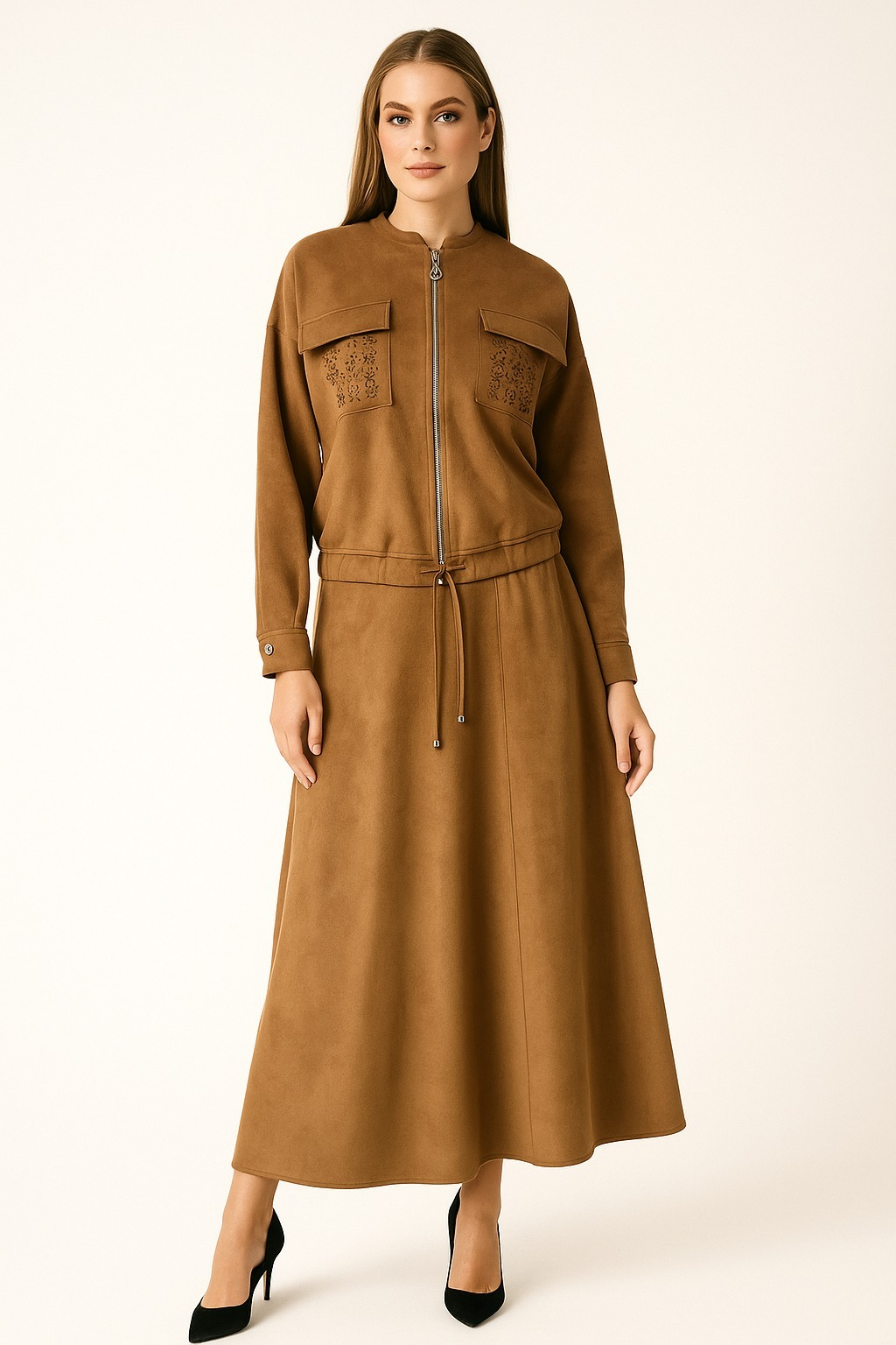 56049 ÖNDEN FERMUARLI CEKET ETEK UCU LASTİKLİ ETEĞİ PARÇALI SÜET ETEKLİ TAKIM #10-25#