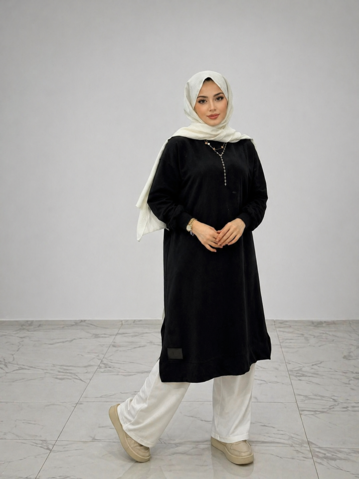 5238 ALT KISMI MANŞETLİ YANLARI YIRTMAÇ DEYALI IKI İPLİK UZUN SWEAT #2026#