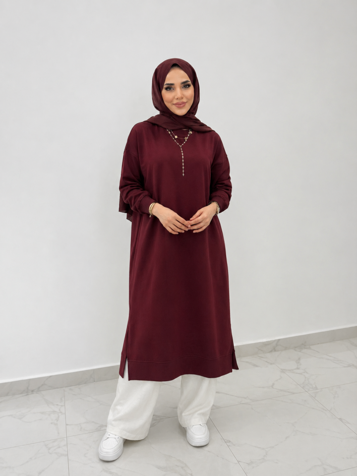 5238 ALT KISMI MANŞETLİ YANLARI YIRTMAÇ DEYALI IKI İPLİK UZUN SWEAT #2026#