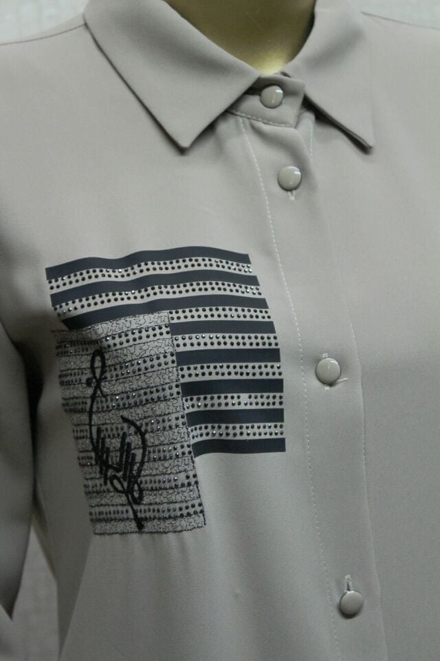 1549 ÖNDEN DÜĞMELİ GÖGÜS TAŞ DETAYLI UZUN TUNİK QYS UZUN TUNİK #24-04# 1549