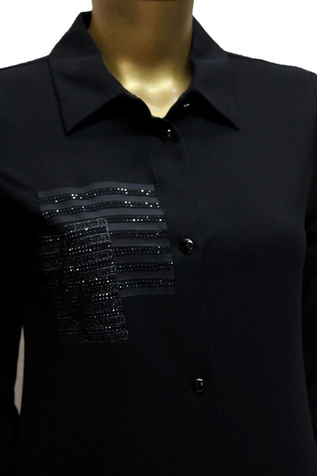 1549 ÖNDEN DÜĞMELİ GÖGÜS TAŞ DETAYLI UZUN TUNİK QYS UZUN TUNİK #24-04# 1549