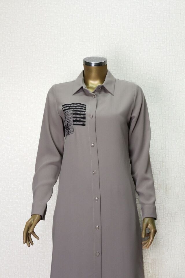 1549 ÖNDEN DÜĞMELİ GÖGÜS TAŞ DETAYLI UZUN TUNİK QYS UZUN TUNİK #24-04# 1549