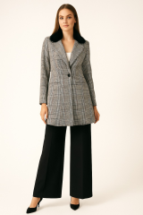 53008 ÖNDEN TEK DÜĞMELİ GİZLİ CEPLİ EKOSE DESENLİ CEKET #10-25#