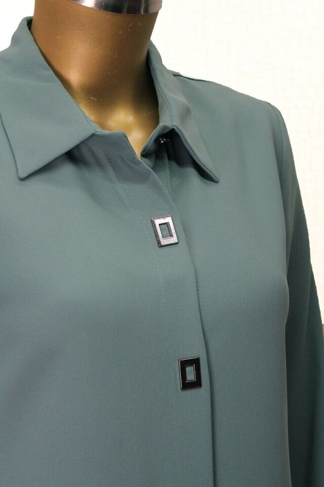 1518 ÖNDEN KARE DÜĞME DETAYLI ÇIT ÇIT DÜĞMELİ UZUN TUNİK QYS UZUN TUNİK 1518 #24-04#