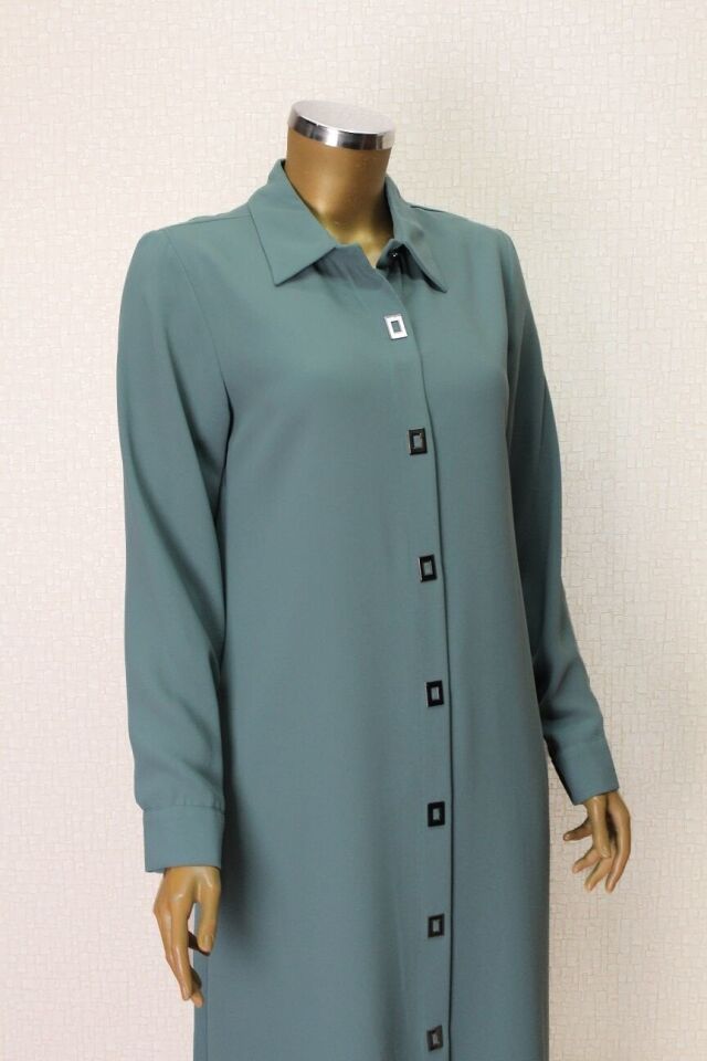 1518 ÖNDEN KARE DÜĞME DETAYLI ÇIT ÇIT DÜĞMELİ UZUN TUNİK QYS UZUN TUNİK 1518 #24-04#