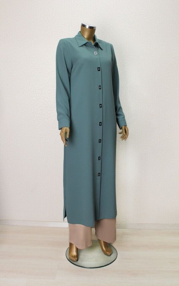 1518 ÖNDEN KARE DÜĞME DETAYLI ÇIT ÇIT DÜĞMELİ UZUN TUNİK QYS UZUN TUNİK 1518 #24-04#