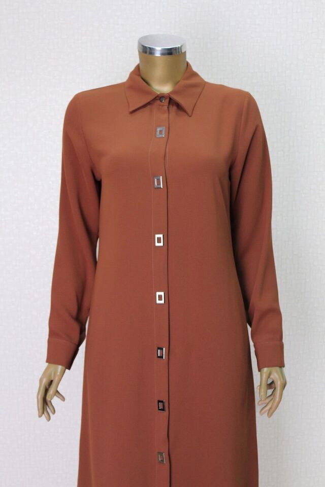 1518 ÖNDEN KARE DÜĞME DETAYLI ÇIT ÇIT DÜĞMELİ UZUN TUNİK QYS UZUN TUNİK 1518 #24-04#