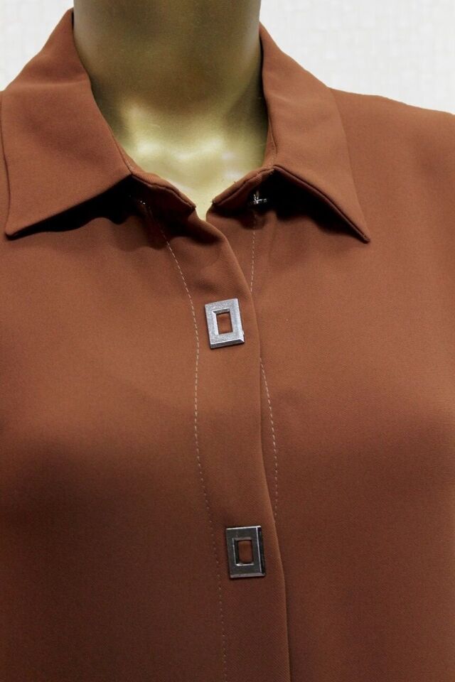 1518 ÖNDEN KARE DÜĞME DETAYLI ÇIT ÇIT DÜĞMELİ UZUN TUNİK QYS UZUN TUNİK 1518 #24-04#