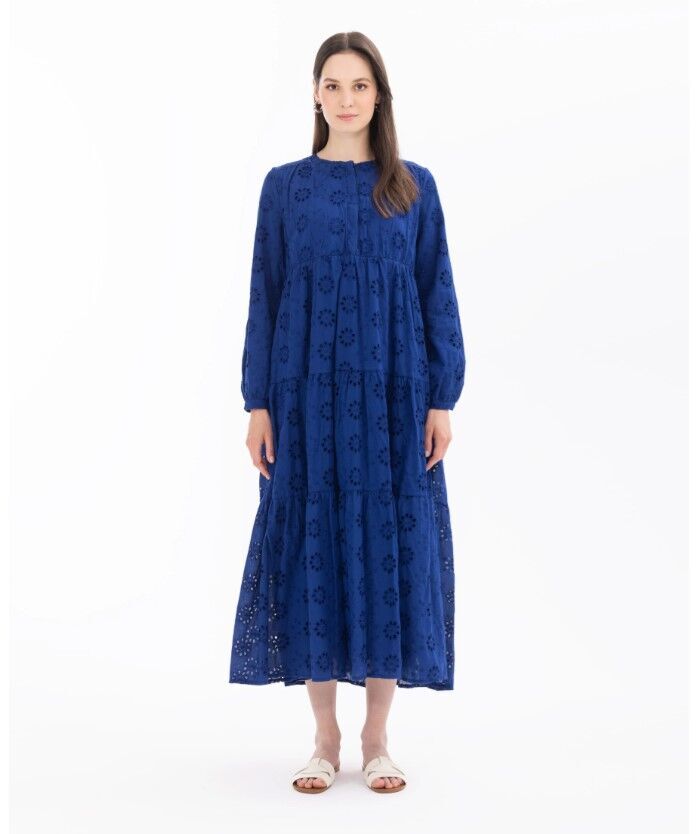 1006 GÜNLÜK ELBİSE ÖNDEN YARIM DÜĞMELİ GÜPÜRLÜ ELBİSE QYS GÜNLÜK ELBİSE 100002411311006 #24-04#