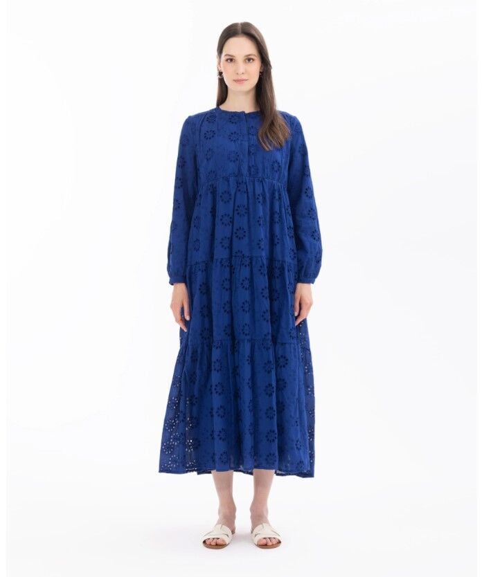 1006 GÜNLÜK ELBİSE ÖNDEN YARIM DÜĞMELİ GÜPÜRLÜ ELBİSE QYS GÜNLÜK ELBİSE 100002411311006 #24-04#