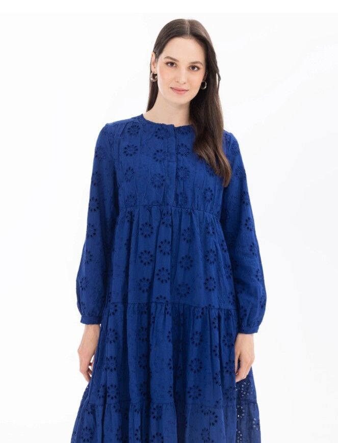 1006 GÜNLÜK ELBİSE ÖNDEN YARIM DÜĞMELİ GÜPÜRLÜ ELBİSE QYS GÜNLÜK ELBİSE 100002411311006 #24-04#