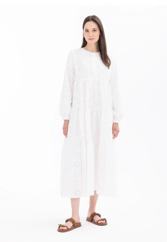 1006 GÜNLÜK ELBİSE ÖNDEN YARIM DÜĞMELİ GÜPÜRLÜ ELBİSE QYS GÜNLÜK ELBİSE 100002411311006 #24-04#