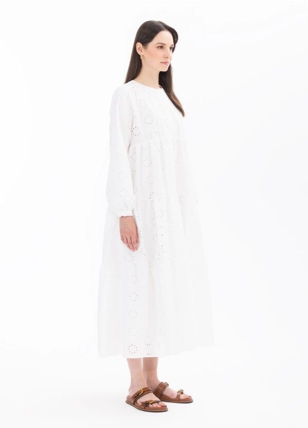 1006 GÜNLÜK ELBİSE ÖNDEN YARIM DÜĞMELİ GÜPÜRLÜ ELBİSE QYS GÜNLÜK ELBİSE 100002411311006 #24-04#