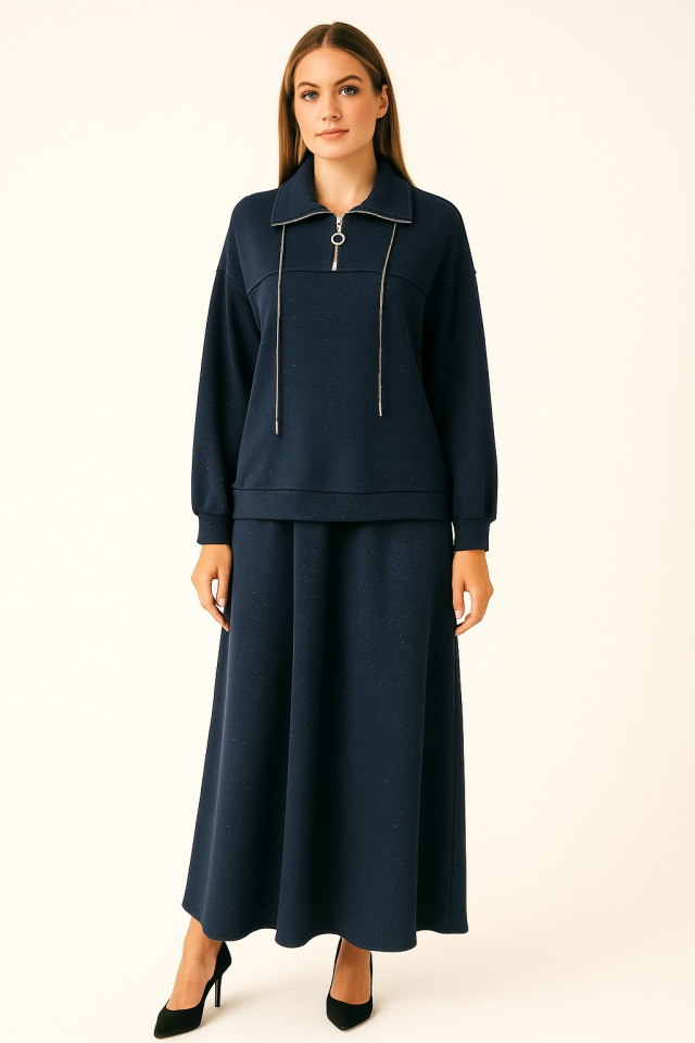 56097 ÖNDEN YARIM FERMUARLI SİM İPLİKLİ ETEKLİ TAKIM #10-25#