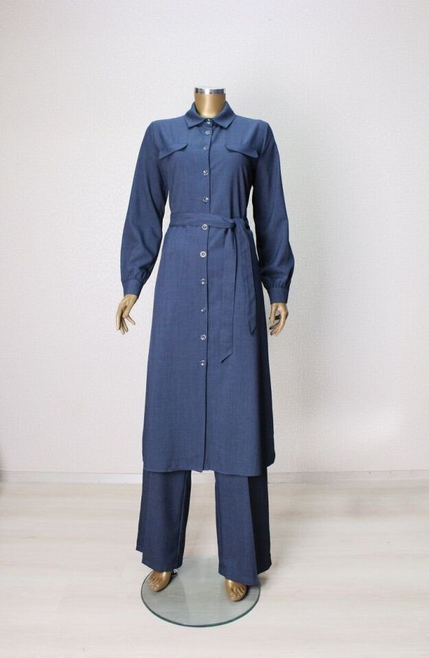 56001ÖNDEN DÜĞMELİ BEL BAĞLAMALI CEP KAPAKLI PANTOLON BOL PAÇA İKİLİ TAKIM QYS TAKIM #24-04#