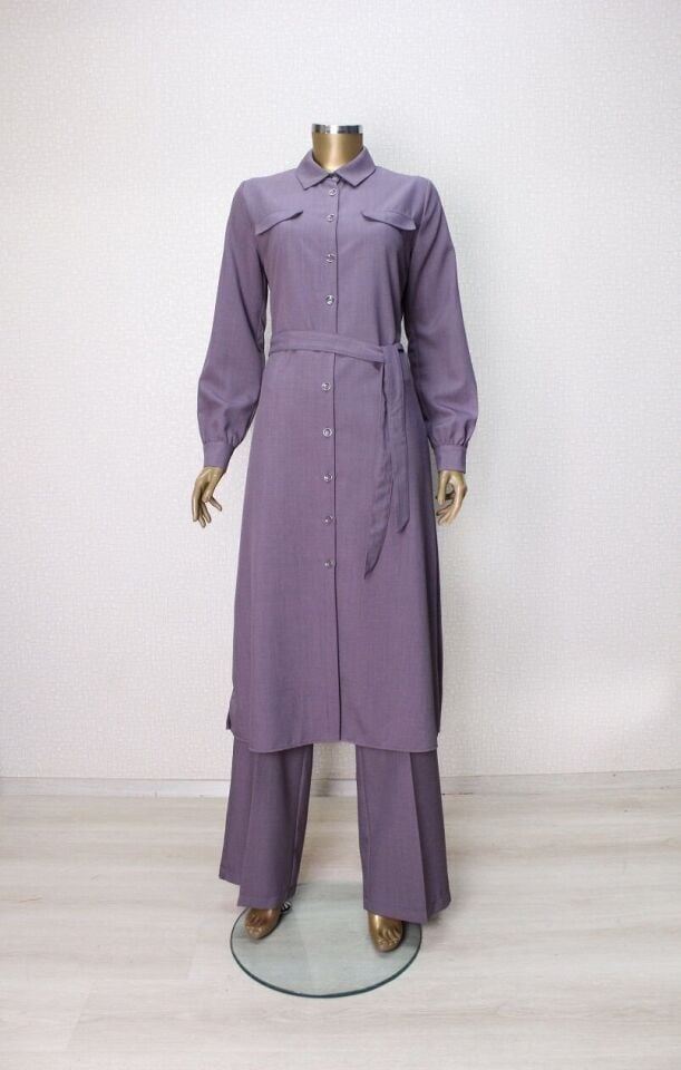 56001ÖNDEN DÜĞMELİ BEL BAĞLAMALI CEP KAPAKLI PANTOLON BOL PAÇA İKİLİ TAKIM QYS TAKIM #24-04#