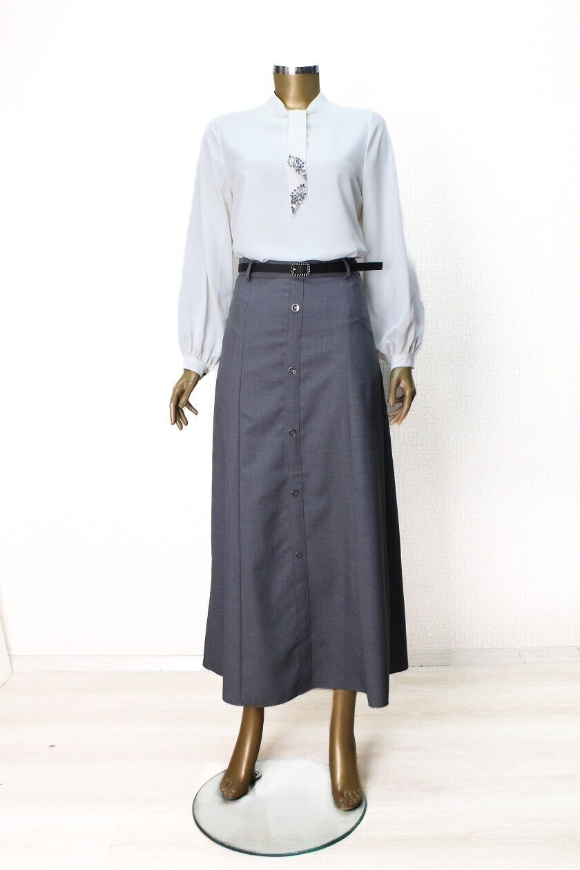 52013 ÖNÜ DÜĞMELİ BELİ KEMERLİ KLOŞ ETEK QYS ETEK #24-04#