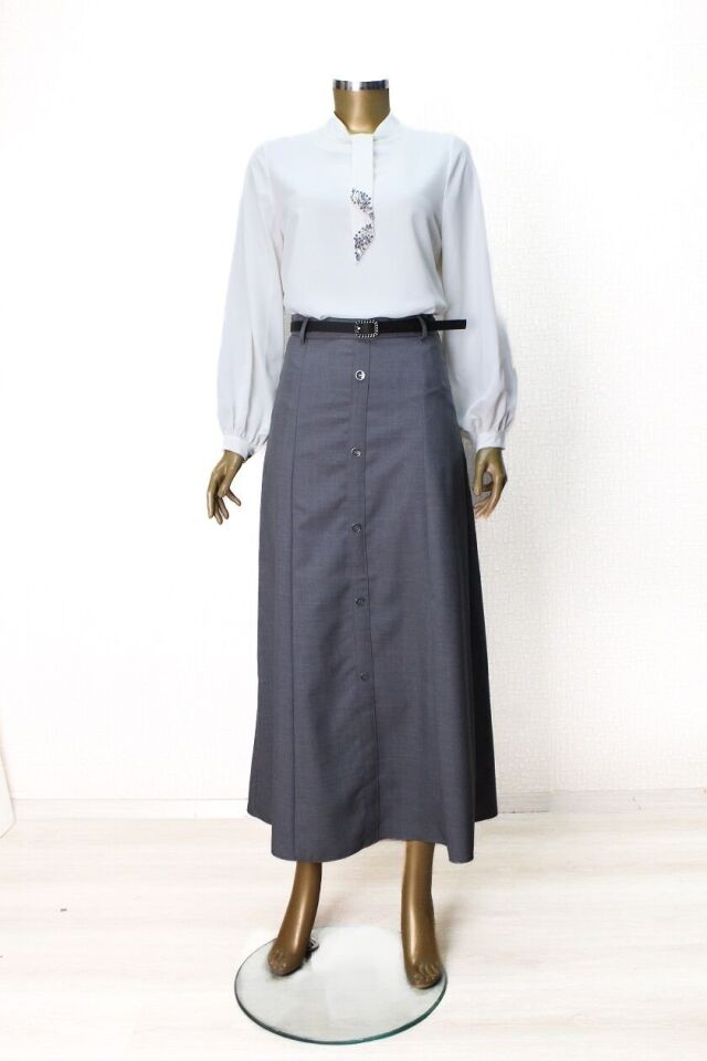 52013 ÖNÜ DÜĞMELİ BELİ KEMERLİ KLOŞ ETEK QYS ETEK #24-04#