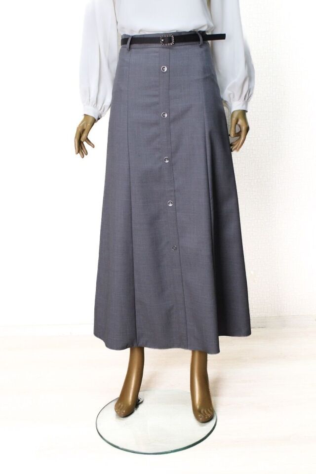 52013 ÖNÜ DÜĞMELİ BELİ KEMERLİ KLOŞ ETEK QYS ETEK #24-04#