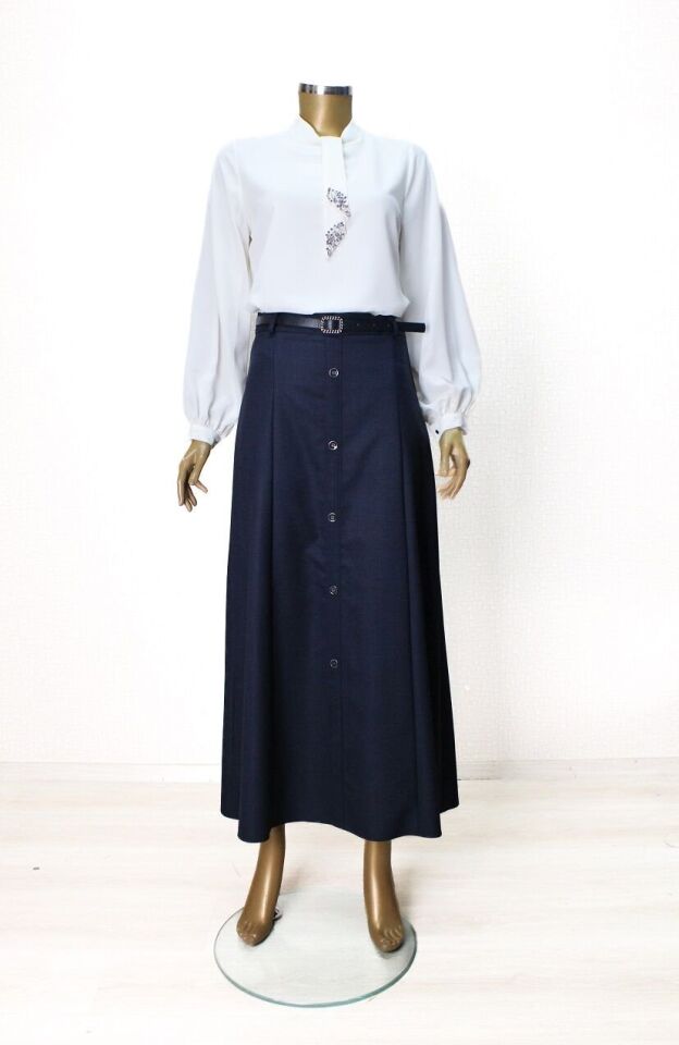 52013 ÖNÜ DÜĞMELİ BELİ KEMERLİ KLOŞ ETEK QYS ETEK #24-04#