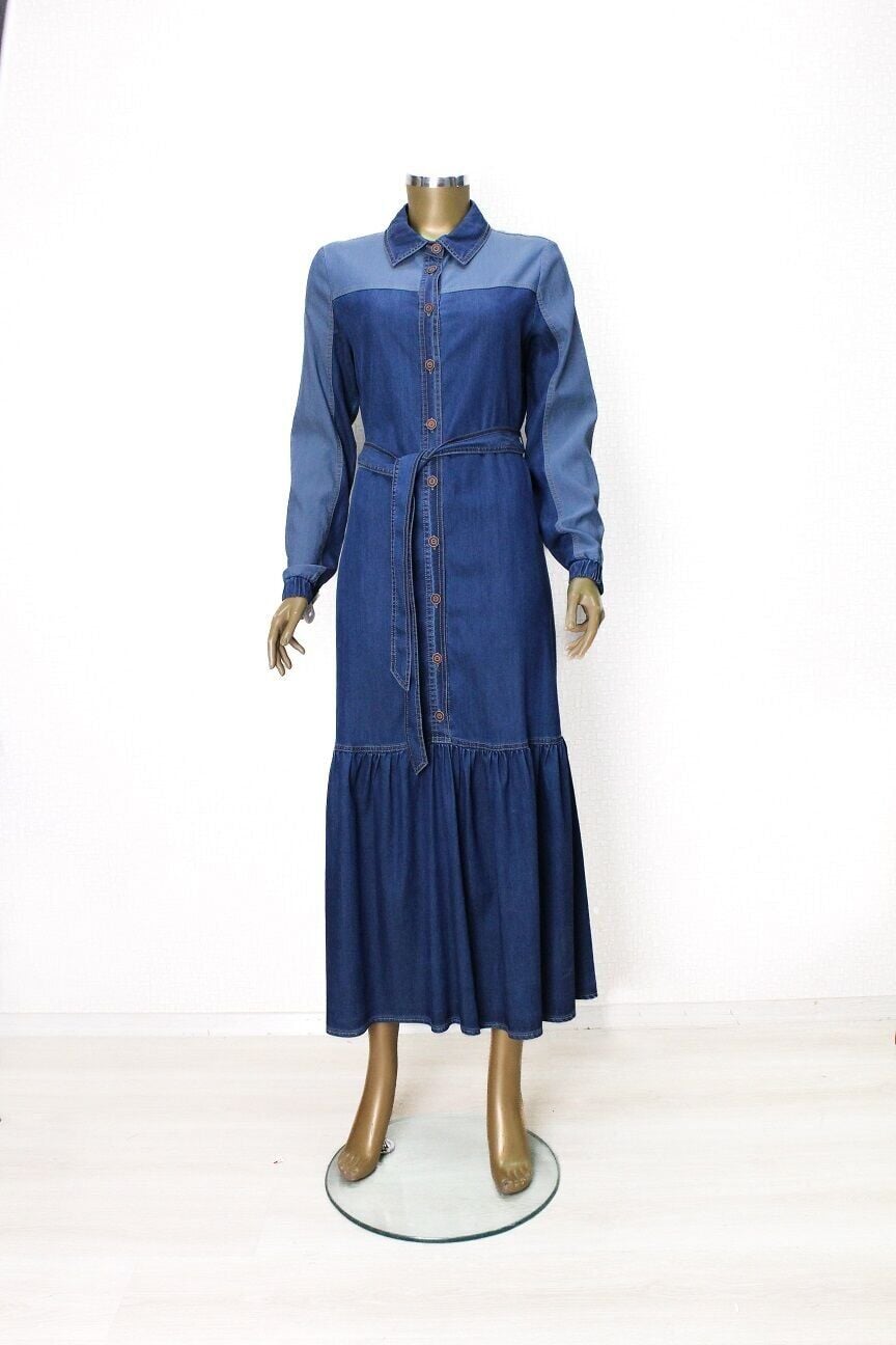 63007 ÖNDEN DÜĞMELİ ALTI FIRFIR DETAYLI GÖMLEK YAKA KUŞAKLI KOT ELİBSE QYS ELİBSE #24-04#