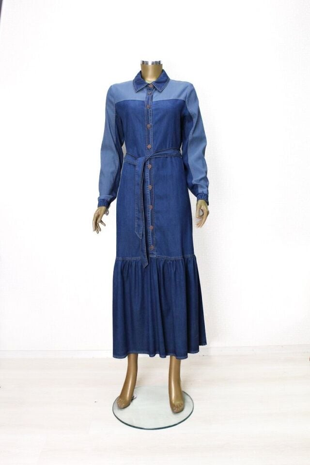 63007 ÖNDEN DÜĞMELİ ALTI FIRFIR DETAYLI GÖMLEK YAKA KUŞAKLI KOT ELİBSE QYS ELİBSE #24-04#