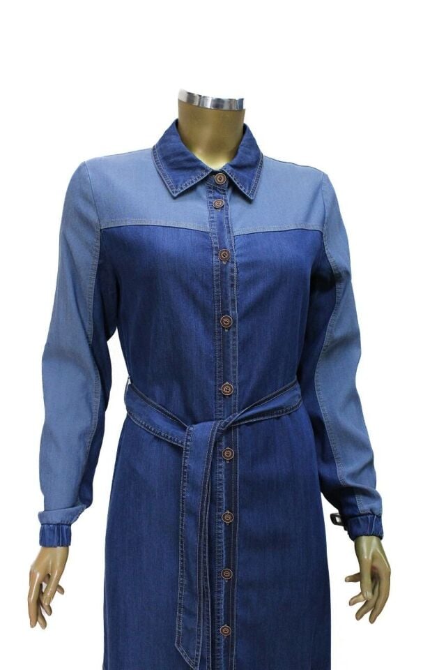 63007 ÖNDEN DÜĞMELİ ALTI FIRFIR DETAYLI GÖMLEK YAKA KUŞAKLI KOT ELİBSE QYS ELİBSE #24-04#