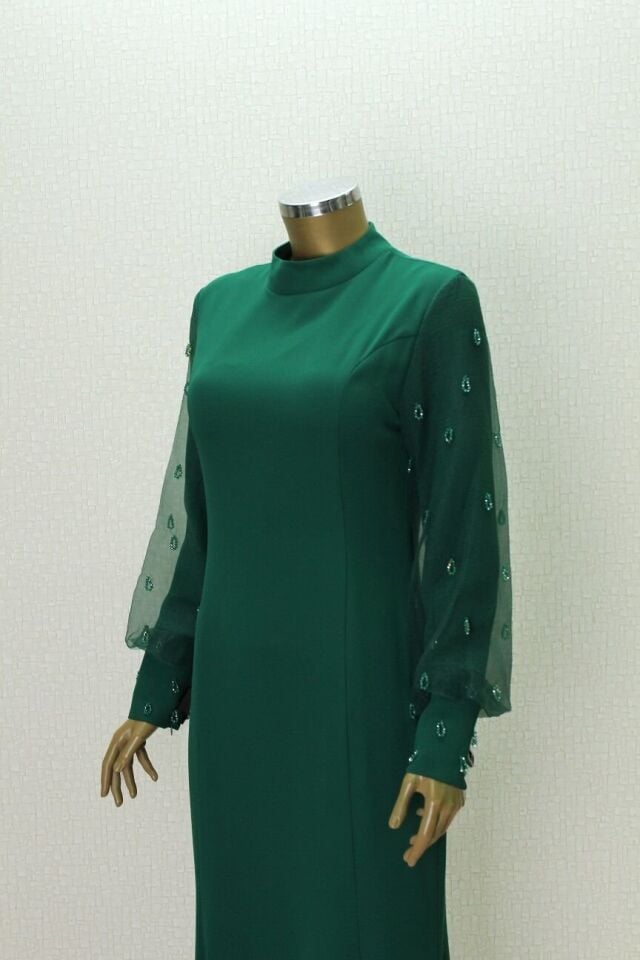 2867 KOLU TÜL VE TAŞ DETAYLI ABİYE ELBİSE QYS ABİYE ELBİSE 2867 #24-05#