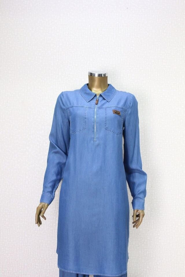 61055 TUNİK ÖNDEN YARIM FERMUARLI TANSEL TUNİK QYS TUNİK #24-05#