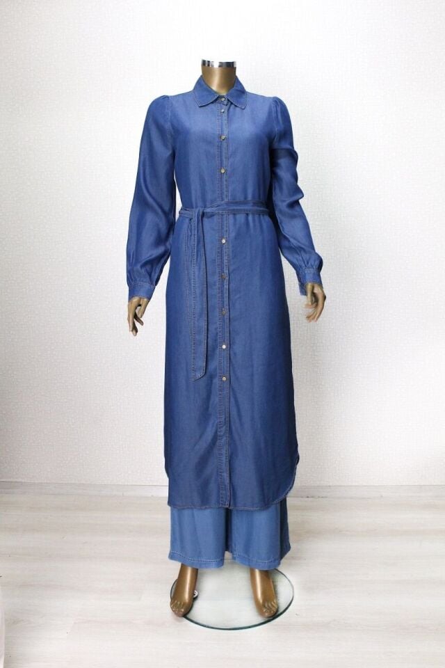 61057 TUNİK ÖNDEN DÜĞMELİ BEL BAĞLAMALI TANSEL TUNİK QYS TUNİK #24-053