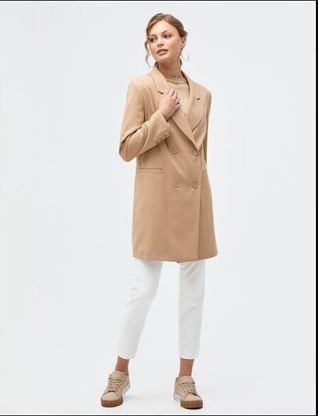 43003 ÖNDEN DÜĞME DETAYLI CEPLİ BLAZER CEKET  QKS BLAZER CEKET #22-12# 44 - KREM