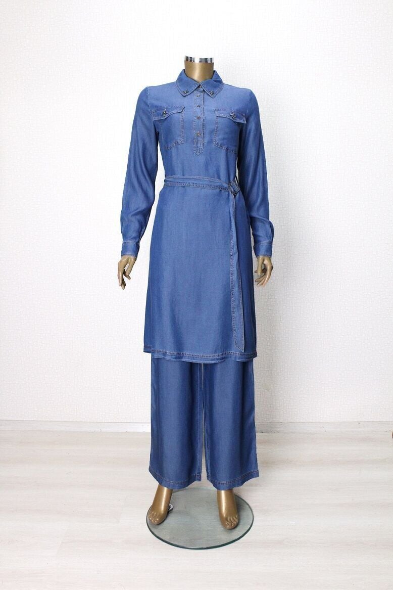 56010 TAKIM ÖNDEN YARIM DÜĞMEL BELİ BAĞLAMALI TANSEL TAKIM QYS TAKIM Ç#24-05#