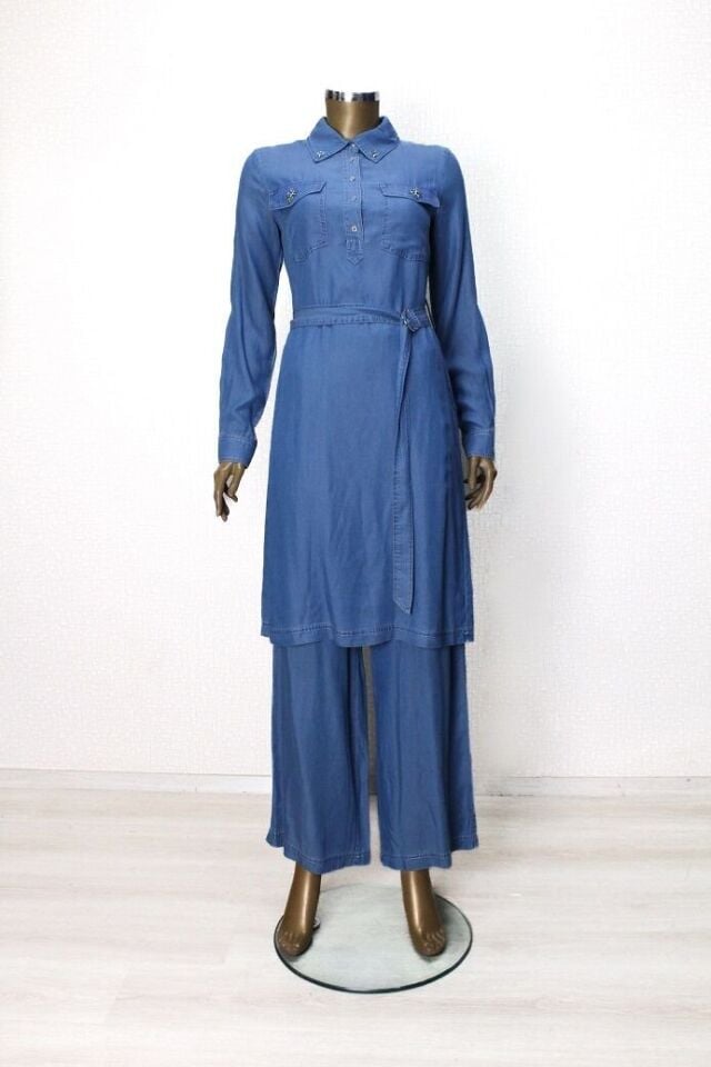 56010 TAKIM ÖNDEN YARIM DÜĞMEL BELİ BAĞLAMALI TANSEL TAKIM QYS TAKIM Ç#24-05#