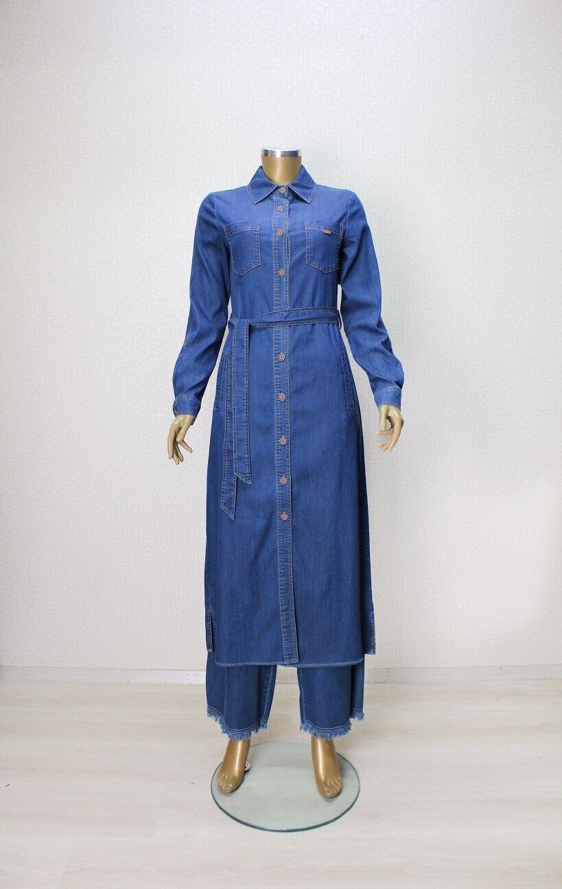 61013 ÖNDEN DÜĞMLEİ BEL BAĞLAMALI CEPLİ TANSEL TUNİK QYS TUNİK #24-053