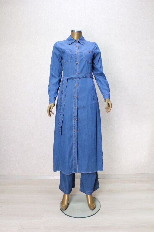 61013 ÖNDEN DÜĞMLEİ BEL BAĞLAMALI CEPLİ TANSEL TUNİK QYS TUNİK #24-053