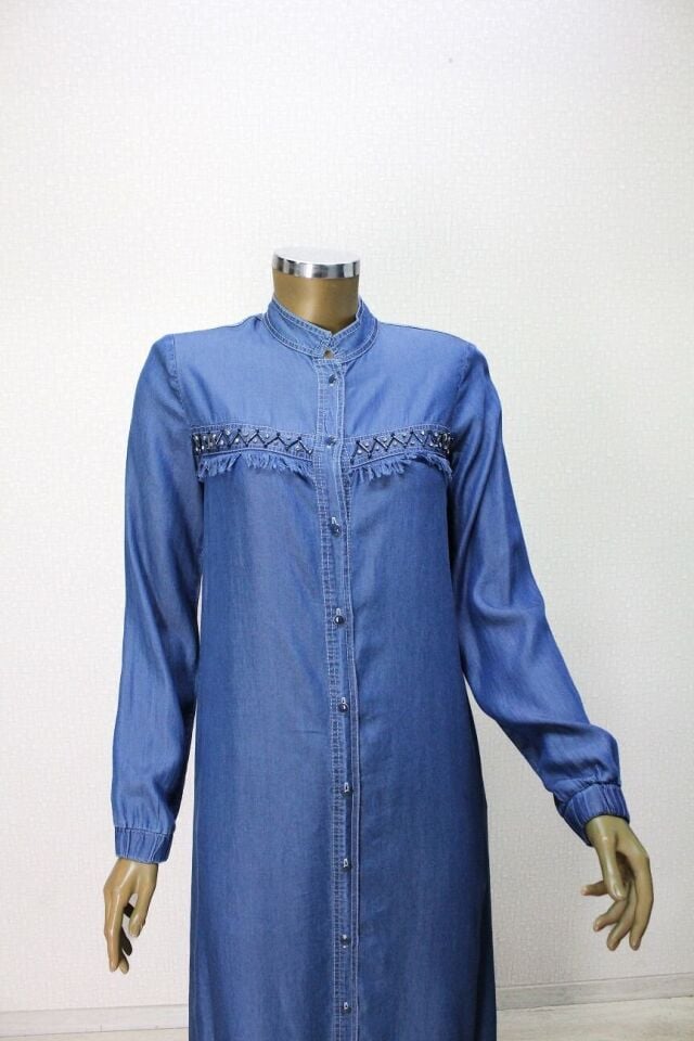 61050 TUNİK ÖNDEN DÜĞMELİ GÖĞÜS KISMI PÜSKÜL VE TAŞ DETAYLI TUNİK QYS TUNK #24-05#