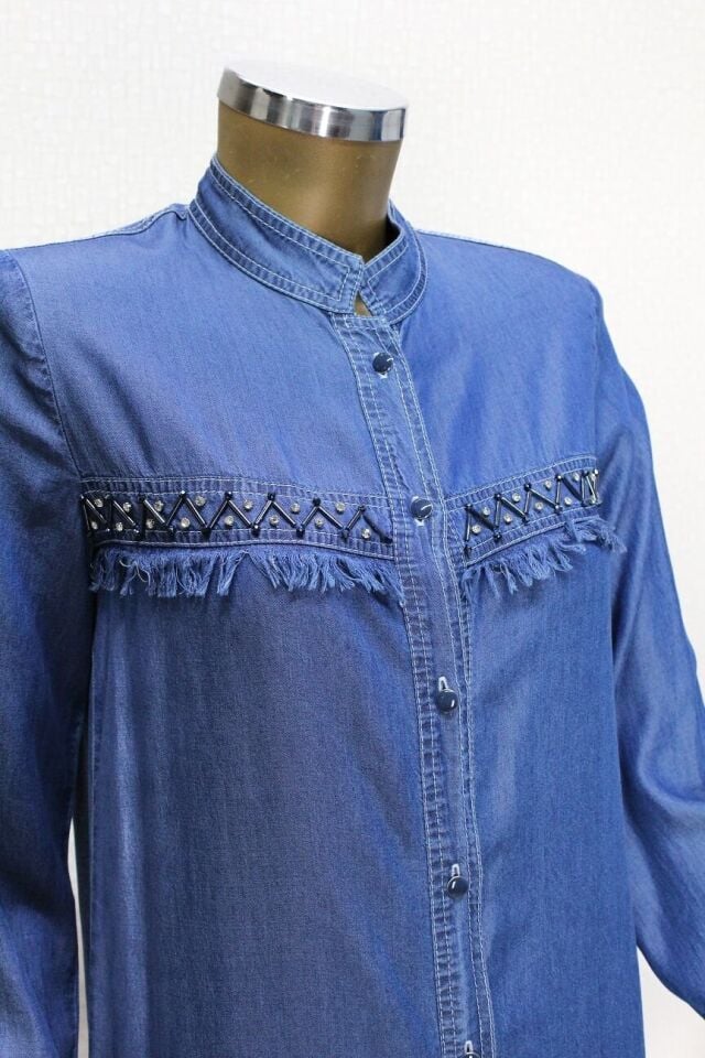 61050 TUNİK ÖNDEN DÜĞMELİ GÖĞÜS KISMI PÜSKÜL VE TAŞ DETAYLI TUNİK QYS TUNK #24-05#