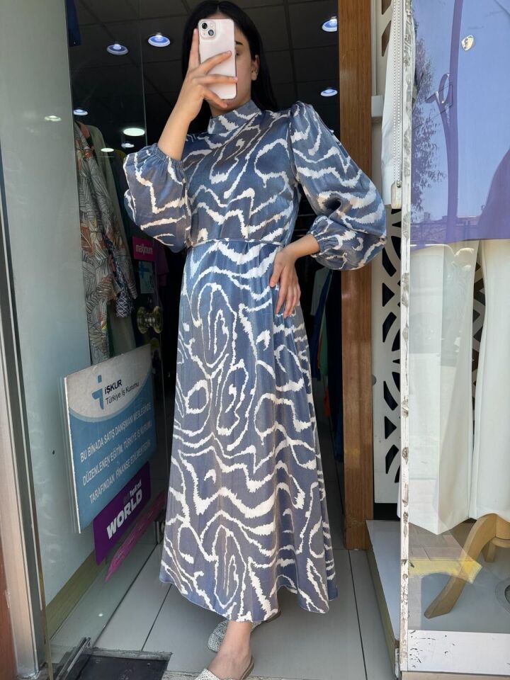 2247-1 JAKAR WLBİSE KOLU LASTİKLİ BBELİ BAĞLAMALI JAKAR ELBİSE QYS ELİBSE #24-05#