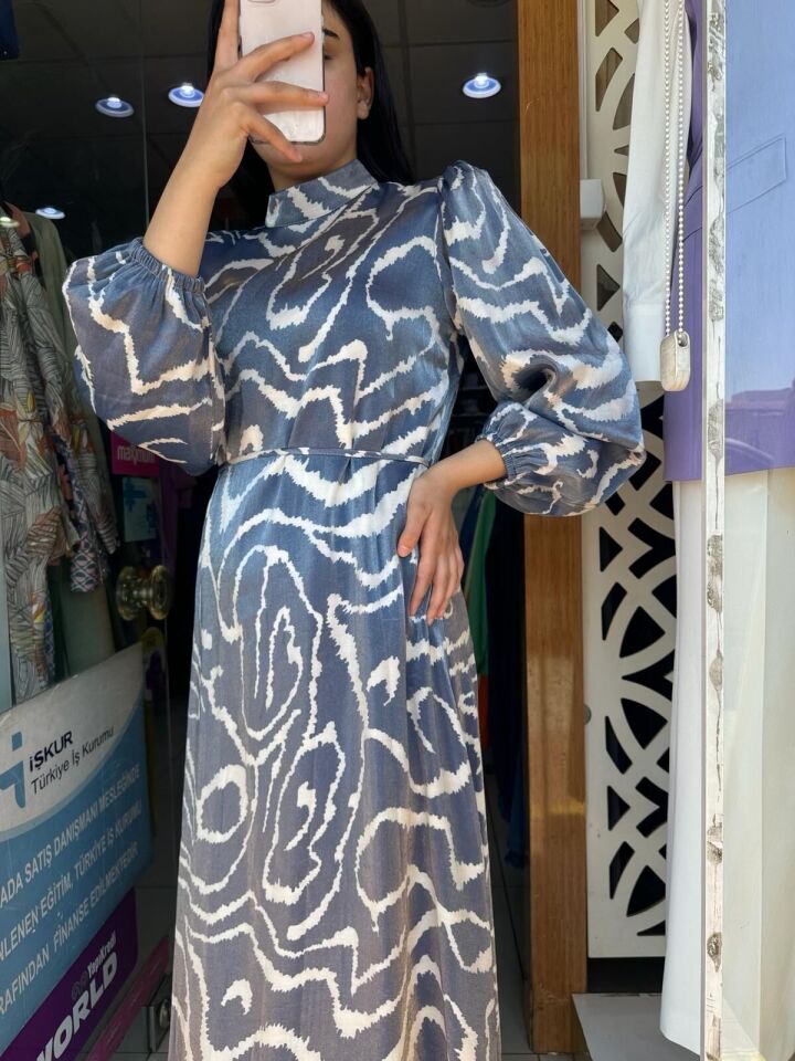 2247-1 JAKAR WLBİSE KOLU LASTİKLİ BBELİ BAĞLAMALI JAKAR ELBİSE QYS ELİBSE #24-05#