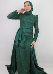 4408 ABİYE BOYDAN BONCUK VE PUL İŞLEMELİ BELİ PELERİLİ TASARIM MODEL ABİYE ELBİSE QYS ABİYE ELBİSE 4408 #24-053