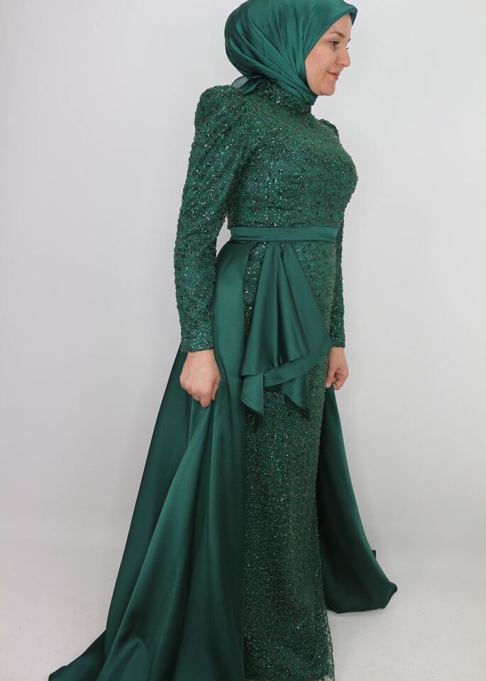 4408 ABİYE BOYDAN BONCUK VE PUL İŞLEMELİ BELİ PELERİLİ TASARIM MODEL ABİYE ELBİSE QYS ABİYE ELBİSE 4408 #24-053