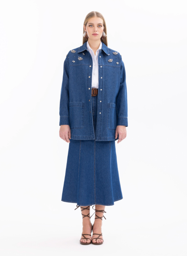 1001 JEAN CEKET ÖNÜ TAŞ DETAYLI ÇIT ÇIT KAPAMALI CEPLİ JEAN CEKET QYS JEAN CEKETN 11242107501001 #24-05#