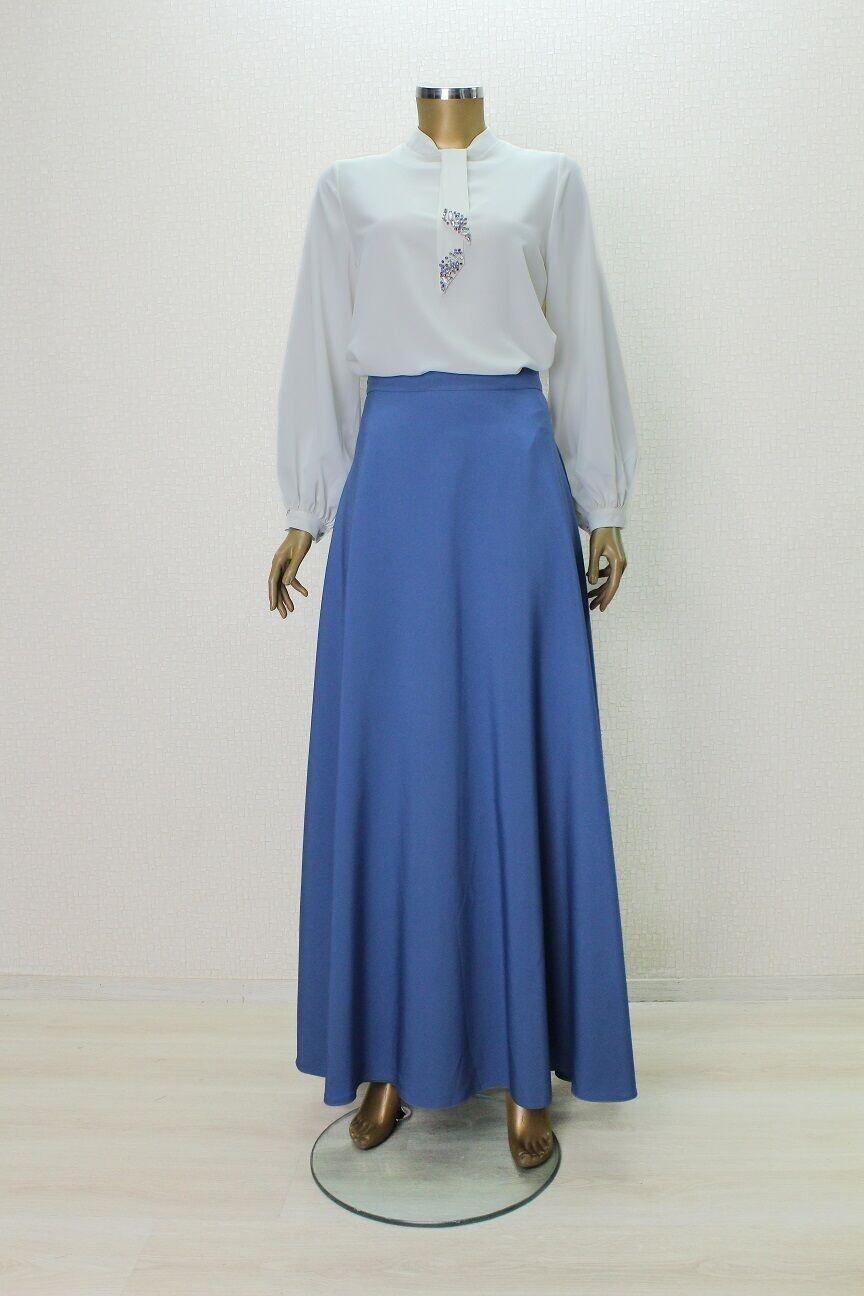 8100 MEVLANA ETEK  BELİ MANŞETLİ ARKASI FERMUARLI DÜĞMLEİ SPOR MEVLANA KLOŞ ETEK QYS ETEK #24-0853 48 - MAVİ