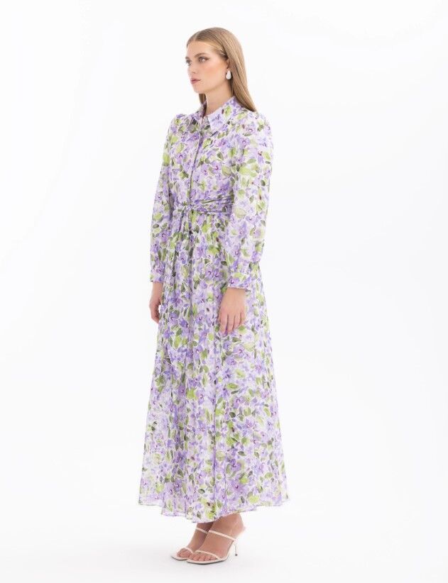 1004 ELBİSE ÇİÇEK DESENLİ UZUN KOL ELBİSE 10002411311004 QYS #24-05#